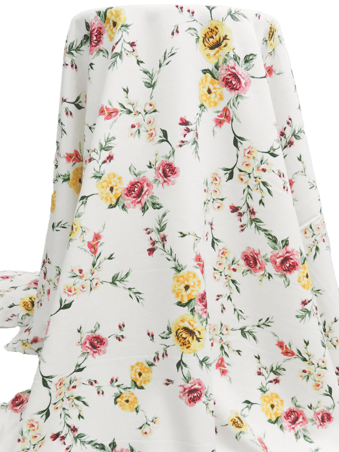White/Marigold/Dark Green/Multi Polyester/Lycra Floral Print Linen-Look Blouse Weight Woven 58W