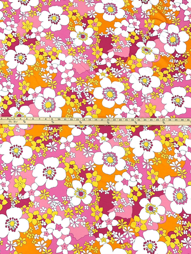 Raspberry Pink/Tangerine/White/Multi Organic Cotton/Lycra Floral Print Jersey Knit - NY Designer - 60W