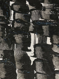 Black/Stone/Dark Blue/Off-White Silk/Lycra Abstract Print Stretch Chiffon - Imported From Italy - 53W