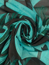 Pale Aqua/Black/Deep Moss Silk/Lycra Large Painterly Abstract Print Stretch Chiffon - Imported From Italy - 53W