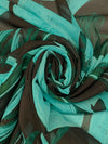 Pale Aqua/Midnight Espresso/Deep Moss Silk/Lycra Large Painterly Abstract Print Stretch Chiffon - Imported From Italy - 53W