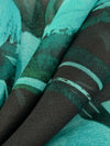 Pale Aqua/Black/Deep Moss Silk/Lycra Large Painterly Abstract Print Stretch Chiffon - Imported From Italy - 53W