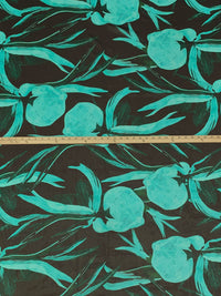 Pale Aqua/Midnight Espresso/Deep Moss Silk/Lycra Large Painterly Abstract Print Stretch Chiffon - Imported From Italy - 53W