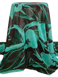 Pale Aqua/Midnight Espresso/Deep Moss Silk/Lycra Large Painterly Abstract Print Stretch Chiffon - Imported From Italy - 53W