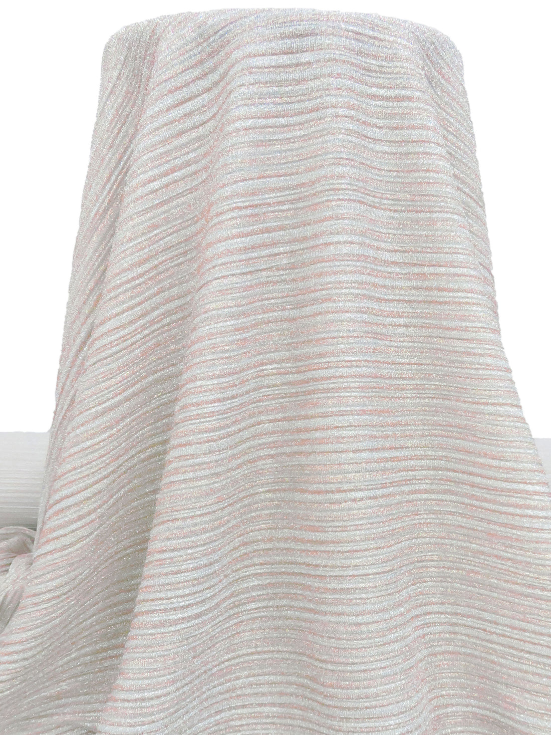 White/Silver/Dusty Rose Polyester/Metallic Horizontal Stripe Weave Pleated Knit - Black Halo - 60W