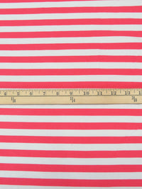 Fiery Rose/White Cotton/Lycra Horizontal Stripe Print Jersey Knit 58W