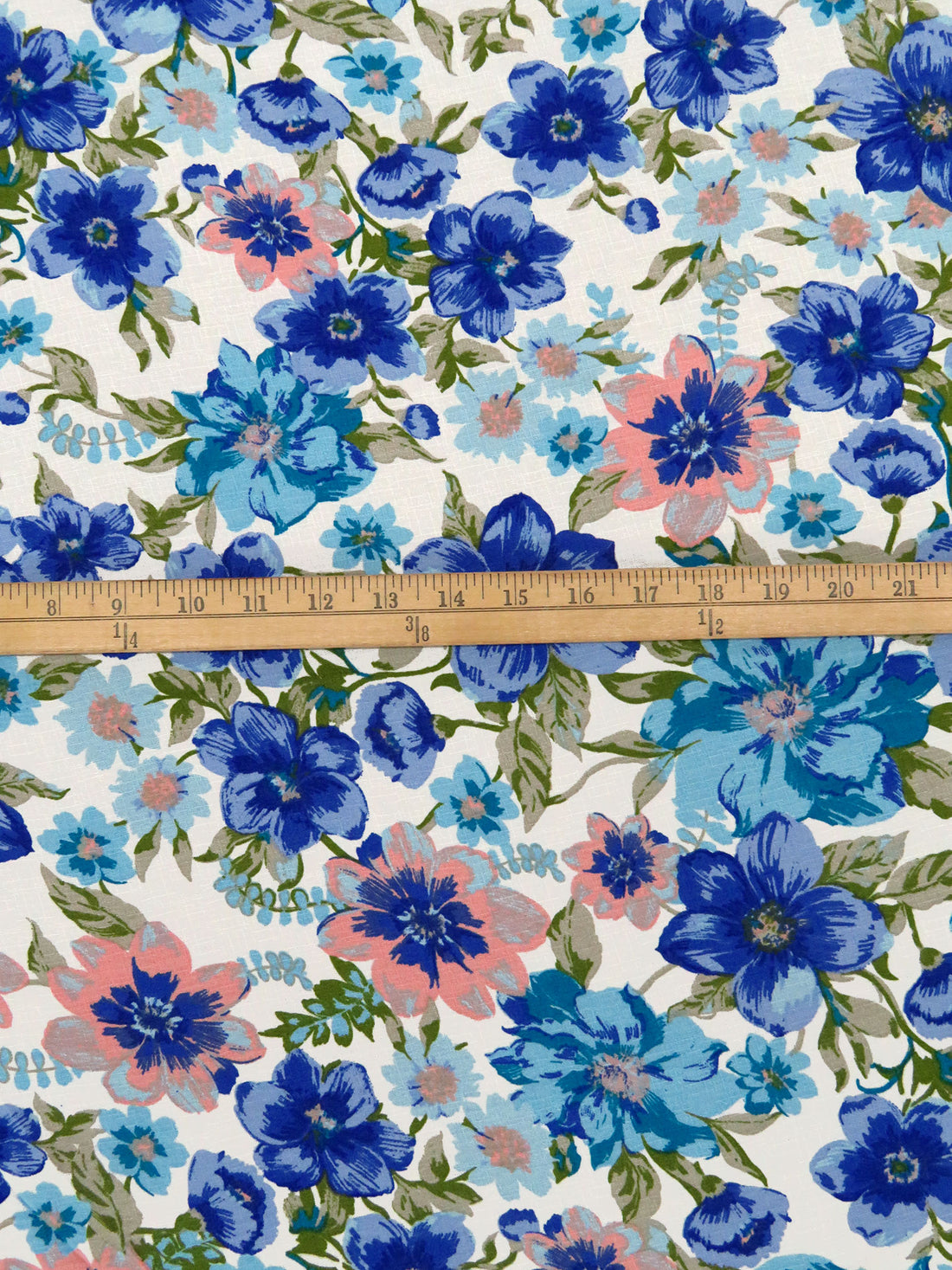 Cobalt Blue/Leaf Green/Light Blue/Multi Polyester/Lycra Floral Print Linen-Look Blouse Weight Woven 60W