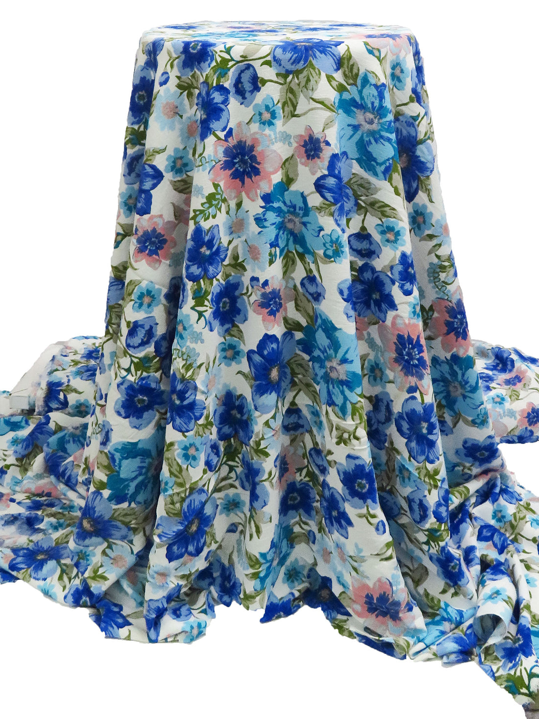 Cobalt Blue/Leaf Green/Light Blue/Multi Polyester/Lycra Floral Print Linen-Look Blouse Weight Woven 60W