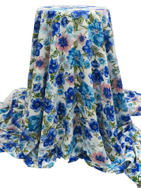 Cobalt Blue/Leaf Green/Light Blue/Multi Polyester/Lycra Floral Print Linen-Look Blouse Weight Woven 60W