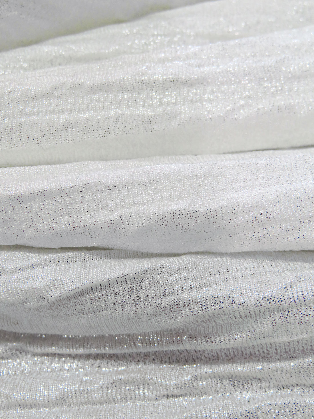 Warm White/Silver Polyester/Lycra Puckered Horizontal Stripe Weave Double Knit 60W