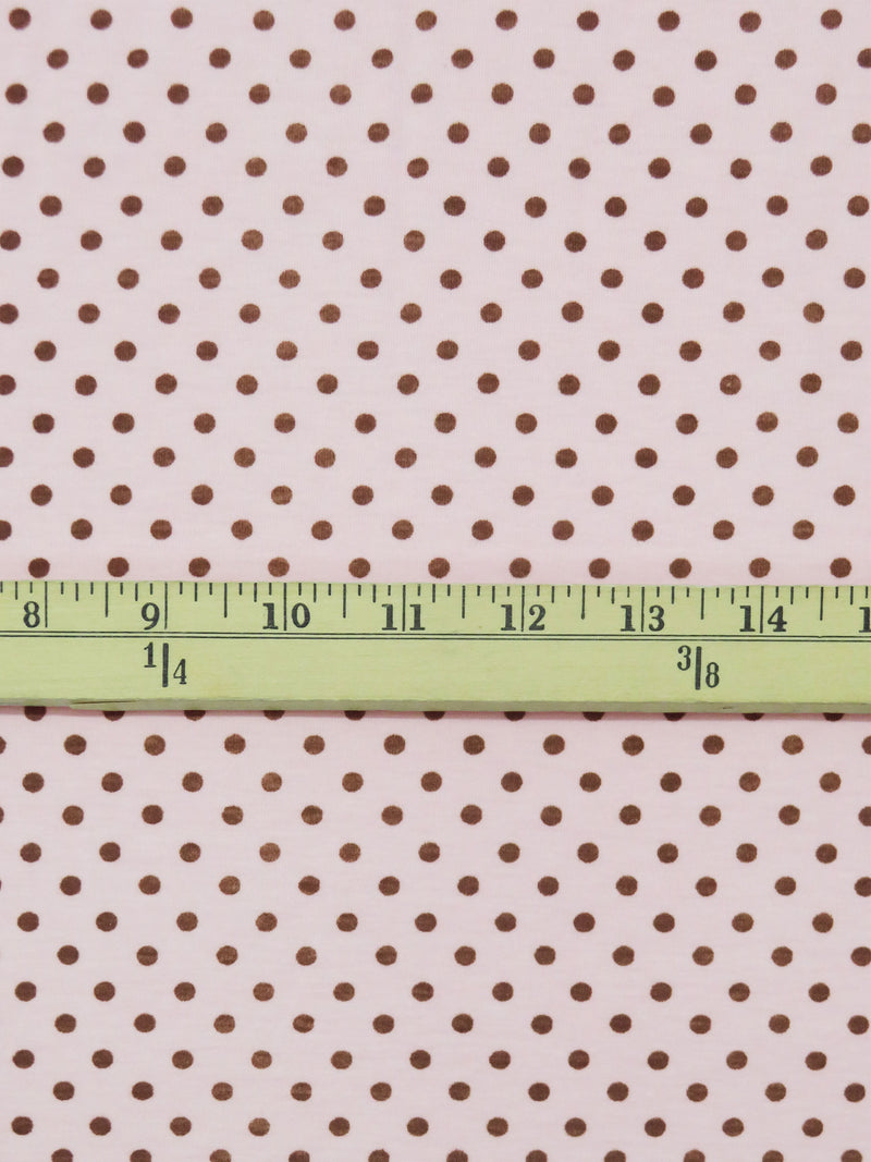 Ballet Pink/Coffee Brown Cotton/Lycra Mini Dot Print Jersey Knit 58W