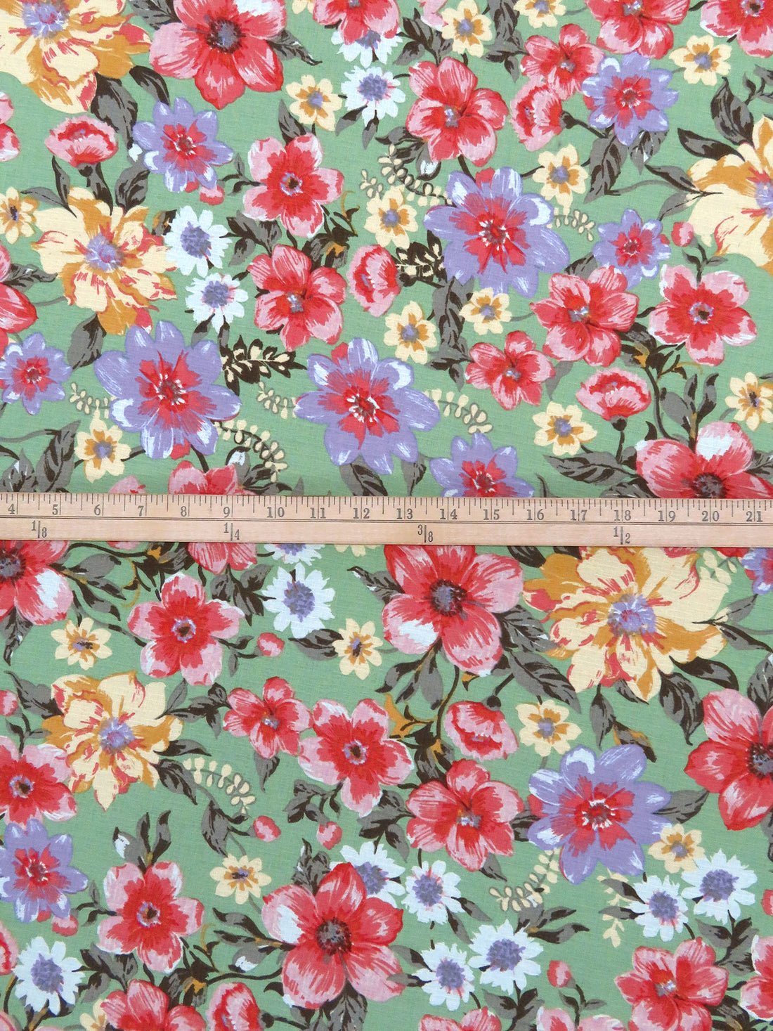 Light Forest Green/Light Yellow/Deep Red/Multi Polyester/Lycra Floral Print Linen-Look Blouse Weight Woven 58W