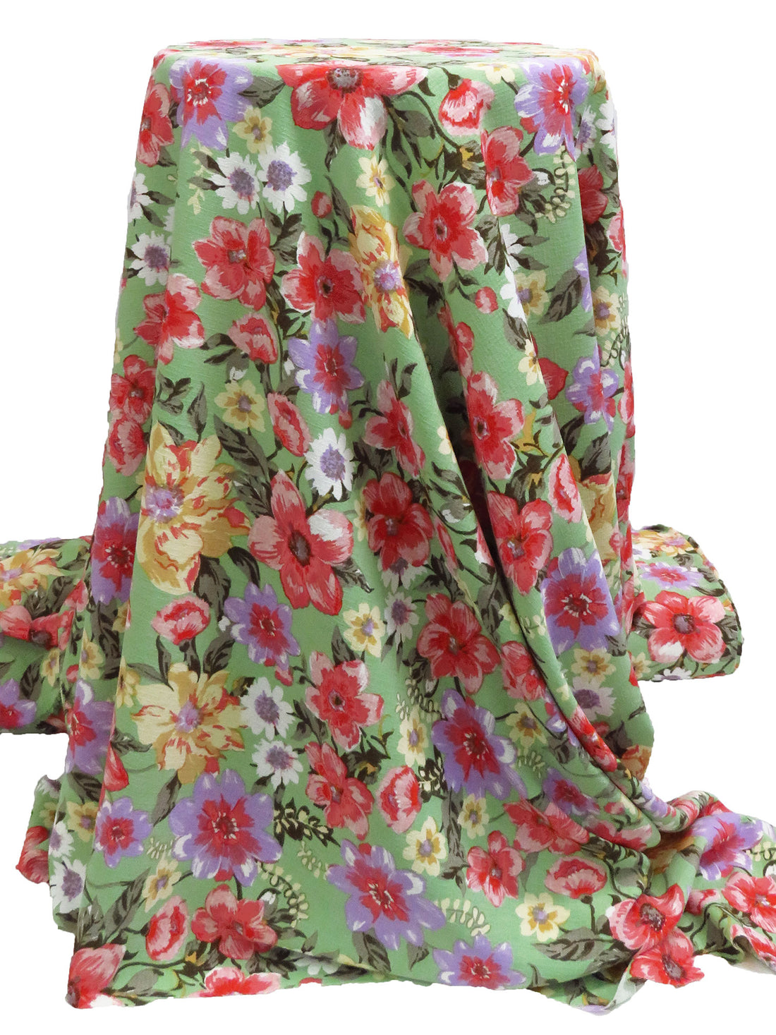 Light Forest Green/Light Yellow/Deep Red/Multi Polyester/Lycra Floral Print Linen-Look Blouse Weight Woven 58W