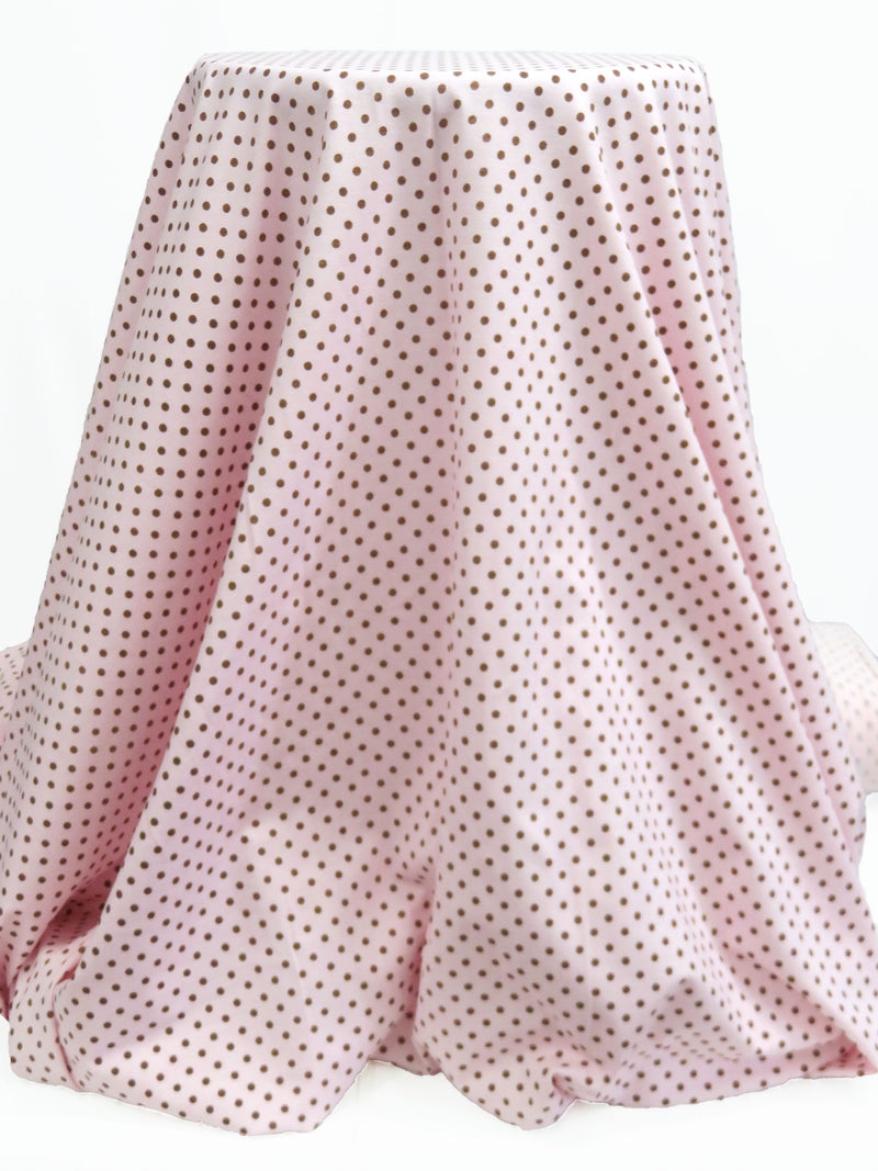 Ballet Pink/Coffee Brown Cotton/Lycra Mini Dot Print Jersey Knit 58W