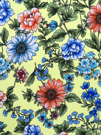 Neon Yellow/Leaf Green/Sky Blue/Multi Polyester/Lycra Floral Print Linen-Look Blouse Weight Woven 57W