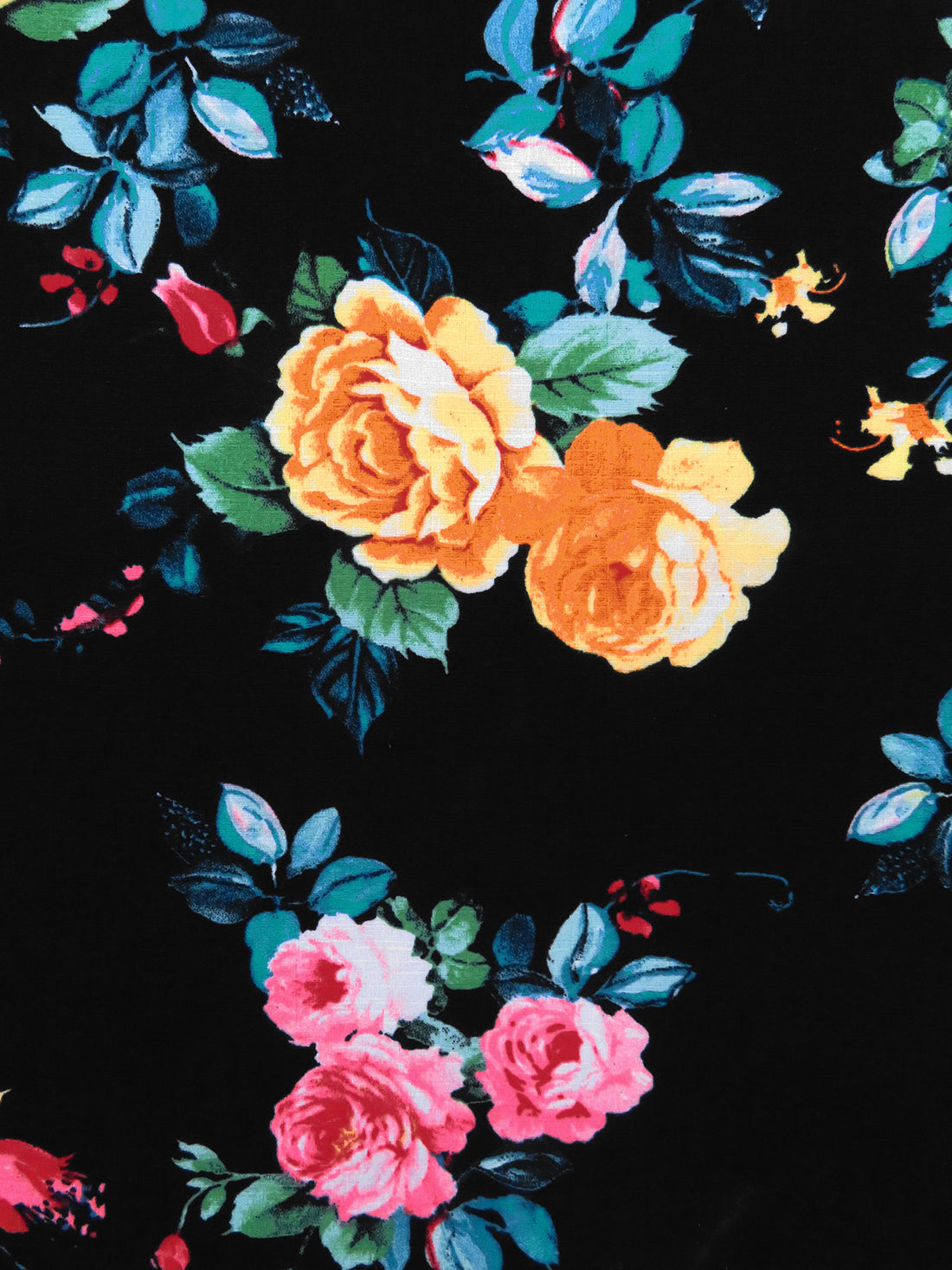 Deep Black/Vivid Pink/Dandelion Yellow/Multi Polyester/Lycra Floral Print Linen-Look Blouse Weight Woven 58W
