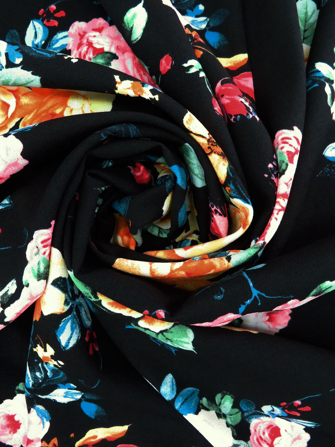 Deep Black/Vivid Pink/Dandelion Yellow/Multi Polyester/Lycra Floral Print Linen-Look Blouse Weight Woven 58W