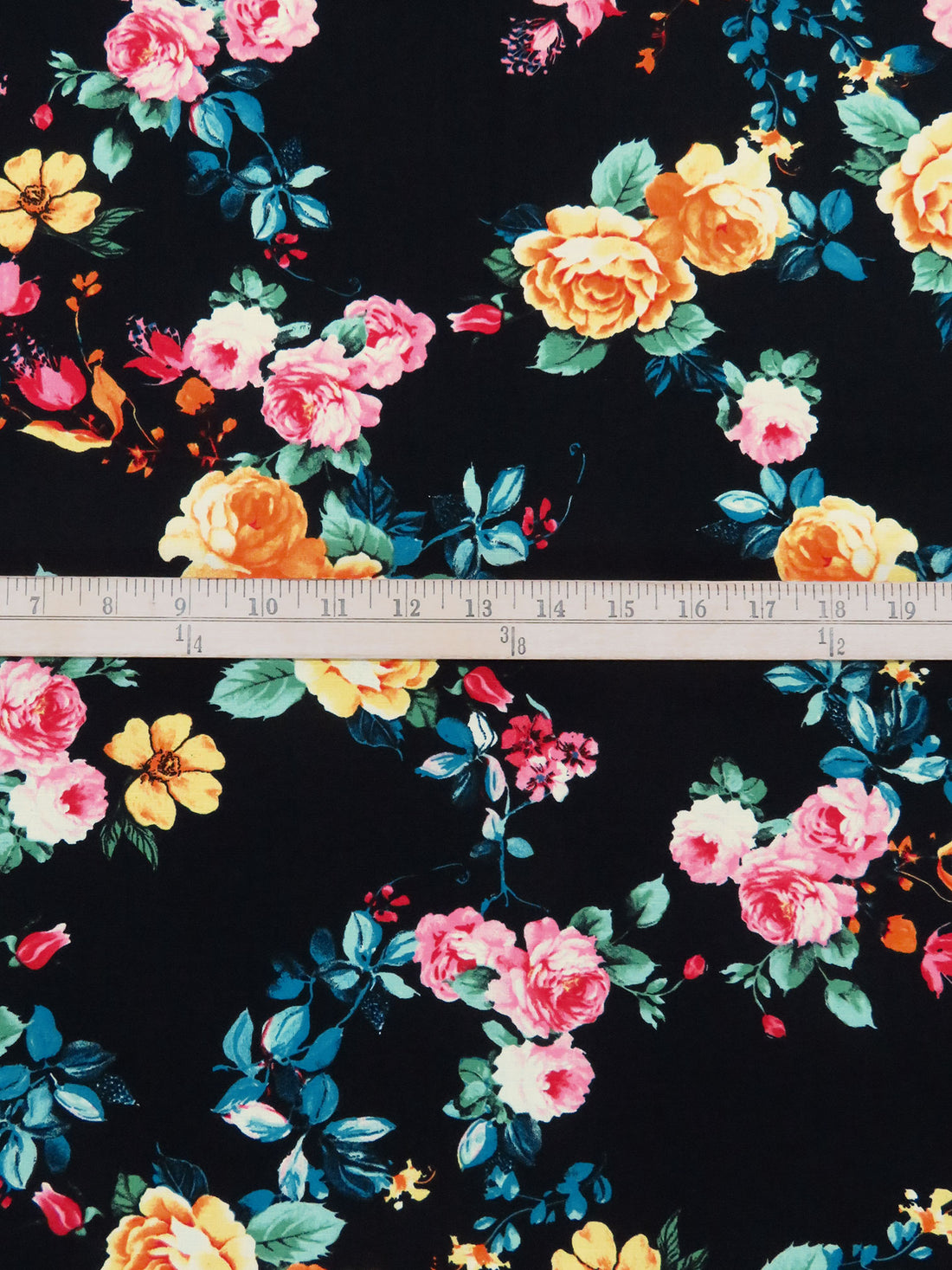 Deep Black/Vivid Pink/Dandelion Yellow/Multi Polyester/Lycra Floral Print Linen-Look Blouse Weight Woven 58W