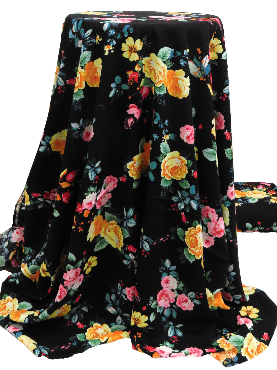 Deep Black/Vivid Pink/Dandelion Yellow/Multi Polyester/Lycra Floral Print Linen-Look Blouse Weight Woven 58W