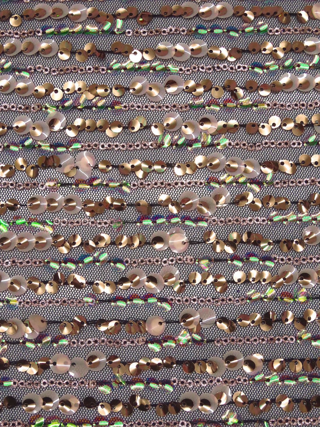 Black/Kelly Green/Rose Gold/Multi 100% Nylon Horizontal Stripe Sequins On Netting - Corey Lynn Calter - 52W
