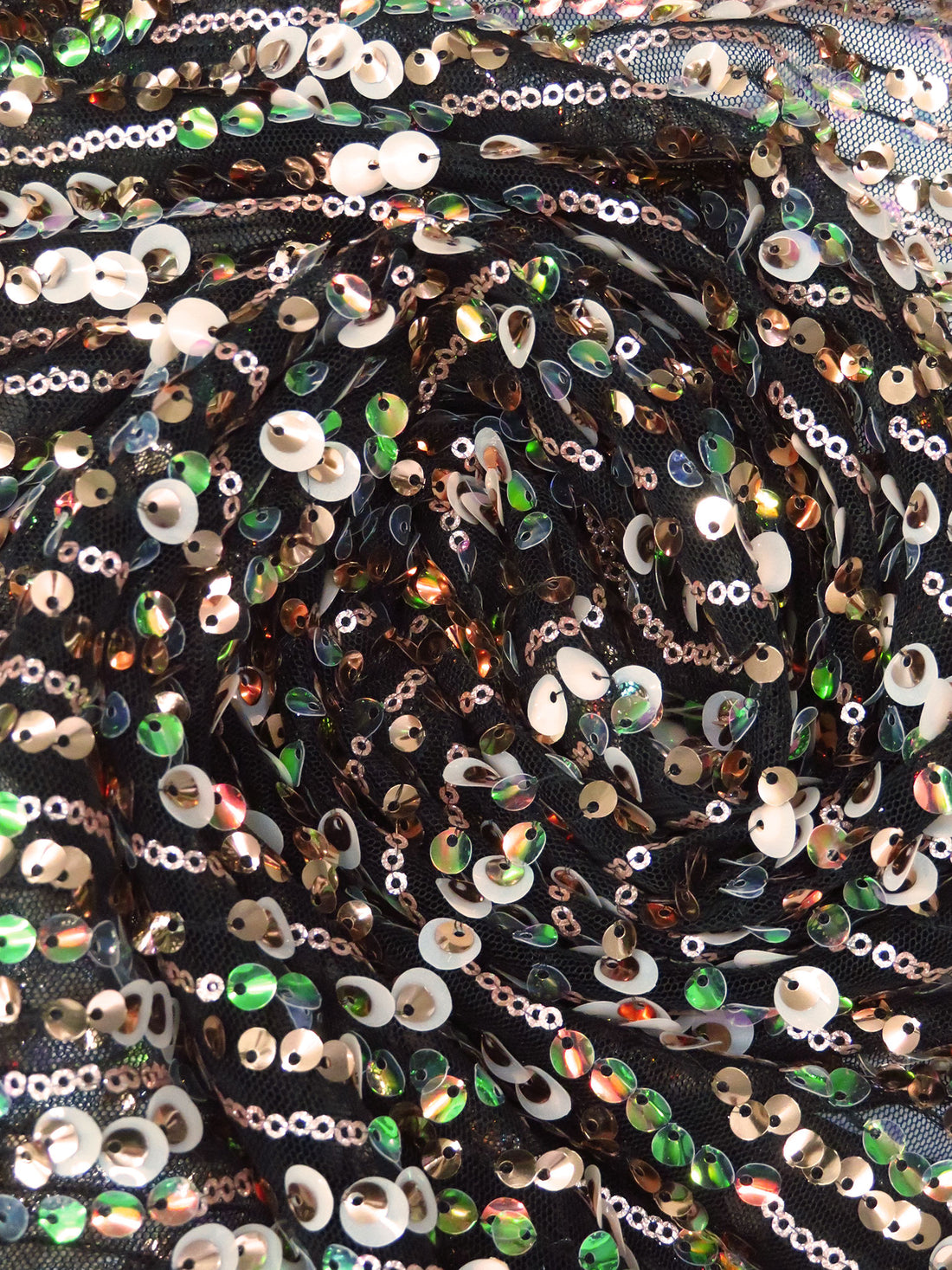 Black/Kelly Green/Rose Gold/Multi 100% Nylon Horizontal Stripe Sequins On Netting - Corey Lynn Calter - 52W