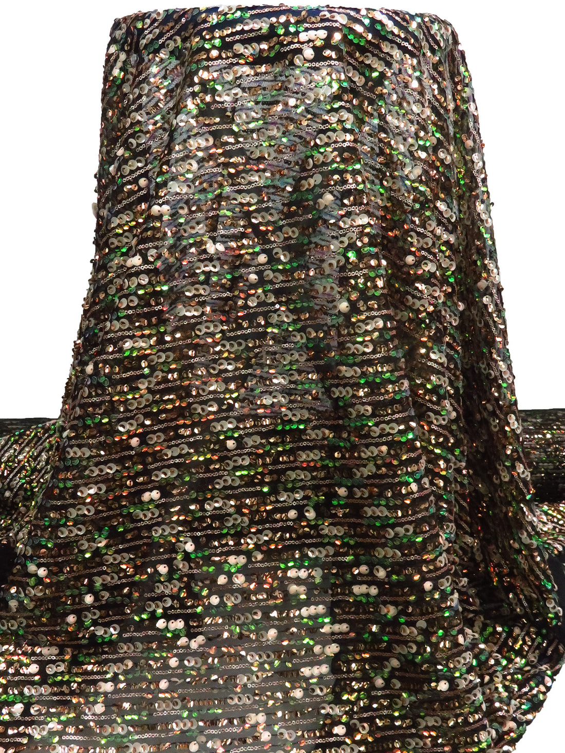 Black/Kelly Green/Rose Gold/Multi 100% Nylon Horizontal Stripe Sequins On Netting - Corey Lynn Calter - 52W