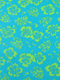 Caribbean Blue/Inchworm Green Cotton/Polyester Tropical Floral Print Interlock Knit 62W