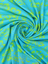 Caribbean Blue/Inchworm Green Cotton/Polyester Tropical Floral Print Interlock Knit 62W