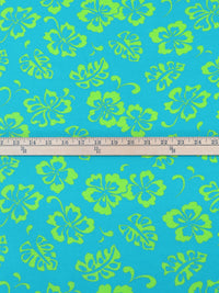 Caribbean Blue/Inchworm Green Cotton/Polyester Tropical Floral Print Interlock Knit 62W