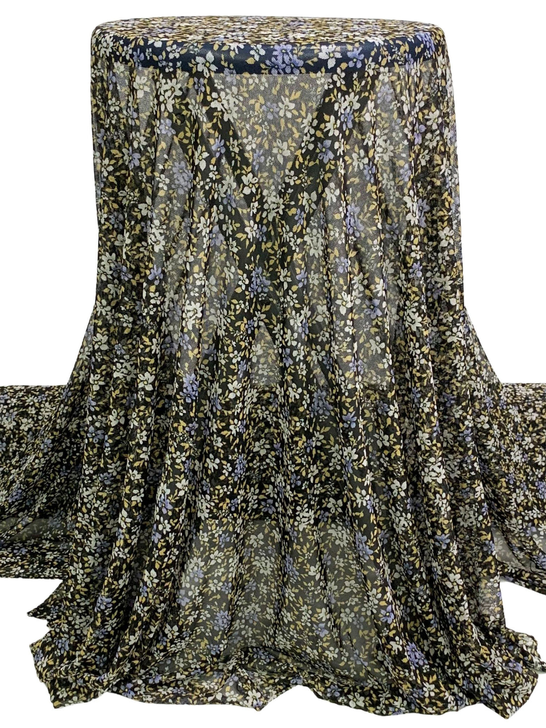 Black/Olive Green/Soft Blueberry Nylon/Lycra Floral Print Mesh Knit 53W