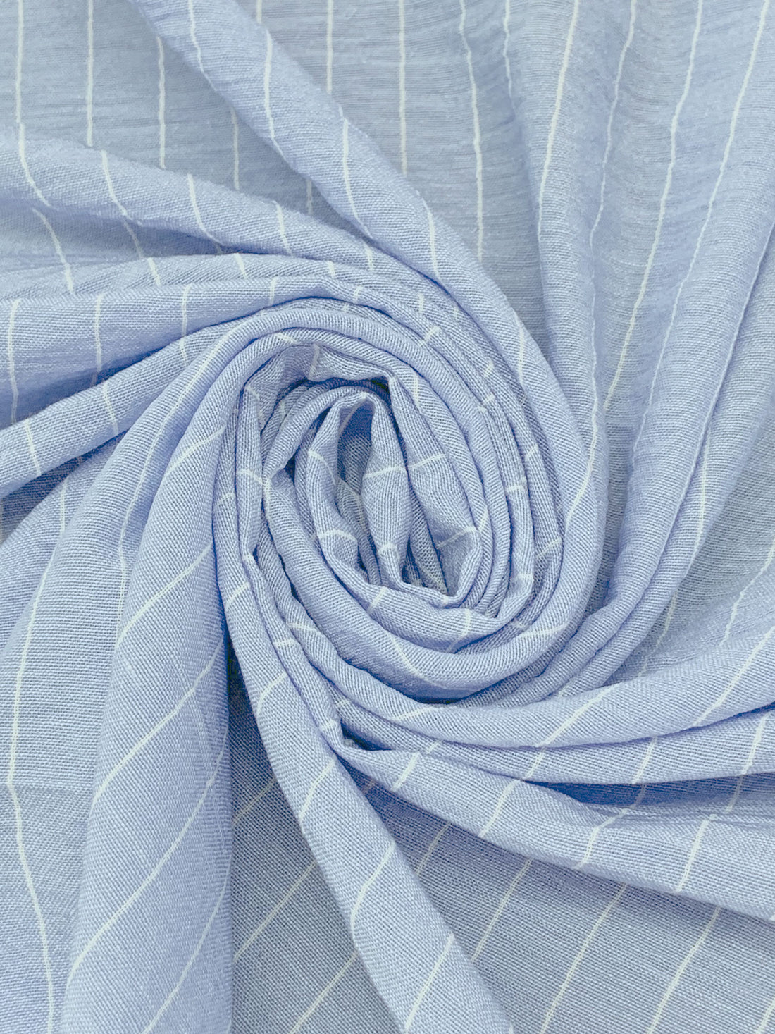 Light Steel Blue/White 100% Polyester Vertical Pinstripe Chambray-Look Blouse Weight Woven 58W