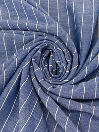 Sapphire Blue/White 100% Polyester Vertical Pinstripe Chambray-Look Blouse Weight Woven 58W