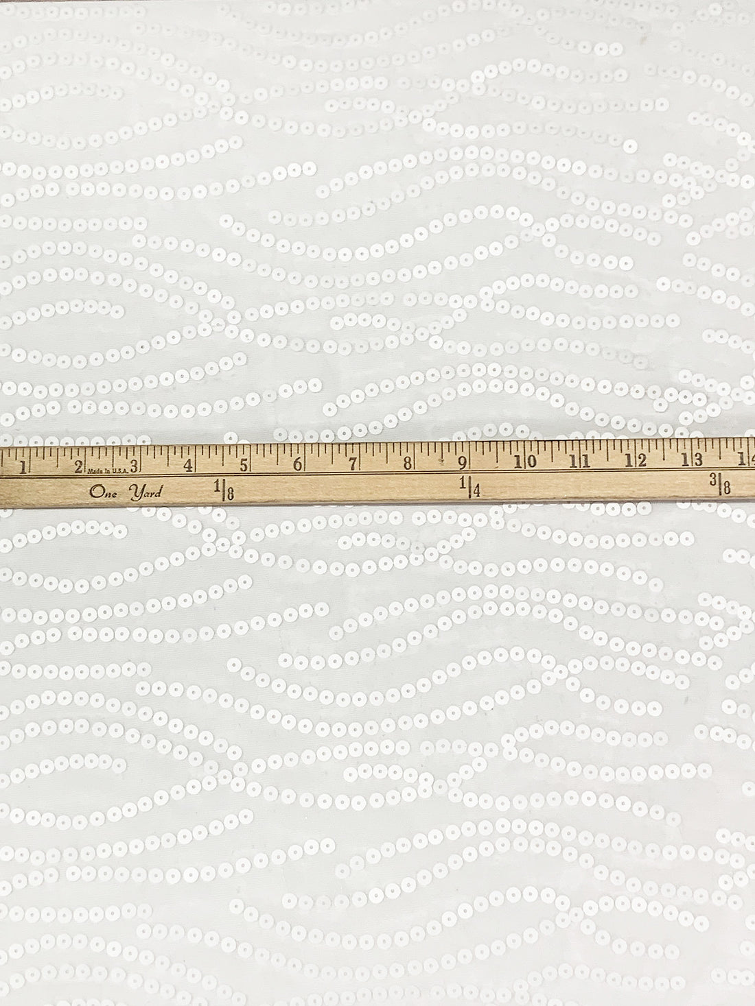 White 100% Nylon Horizontal Wavy Sequins On Netting 51W