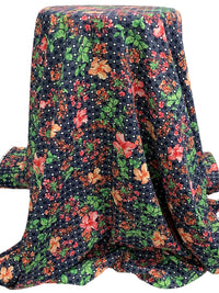 Navy/Coral/Fern/Multi Polyester/Lycra Floral Over Dotted Grid Print Linen-Look Blouse Weight Woven 58W