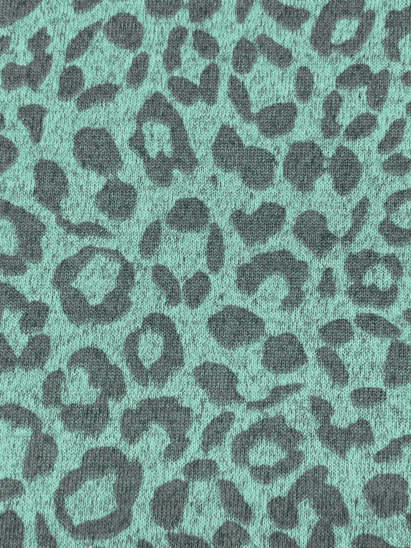 Soft Mint/Dim Gray Polyester/Lycra Heathered Animal Print Brushed Hacci Sweater Knit 61W