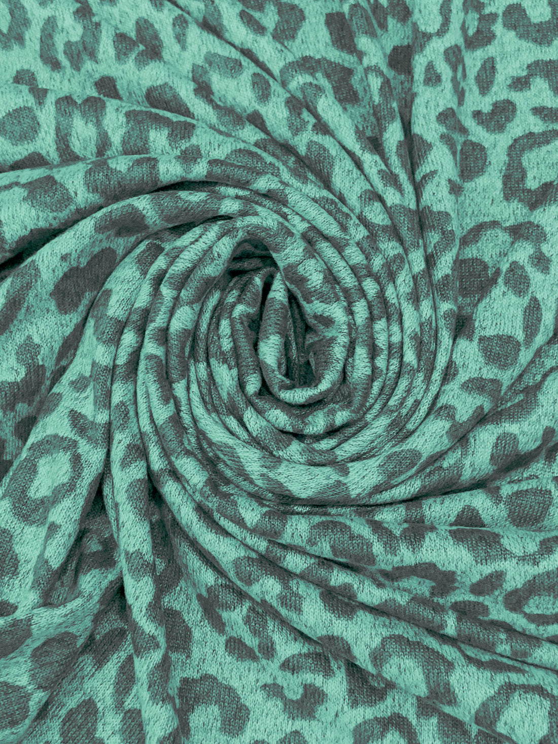 Soft Mint/Dim Gray Polyester/Lycra Heathered Animal Print Brushed Hacci Sweater Knit 61W