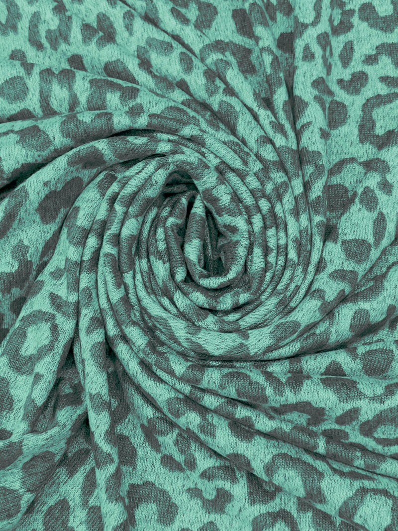 Soft Mint/Dim Gray Polyester/Lycra Heathered Animal Print Brushed Hacci Sweater Knit 61W