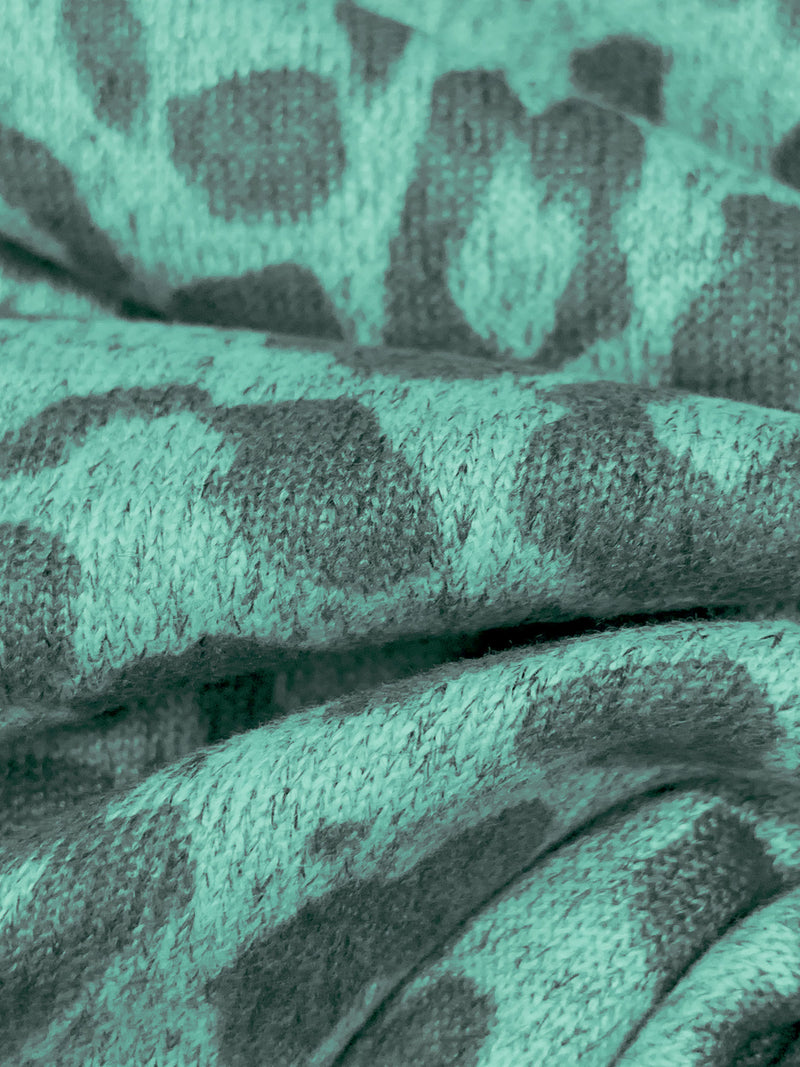 Soft Mint/Dim Gray Polyester/Lycra Heathered Animal Print Brushed Hacci Sweater Knit 61W