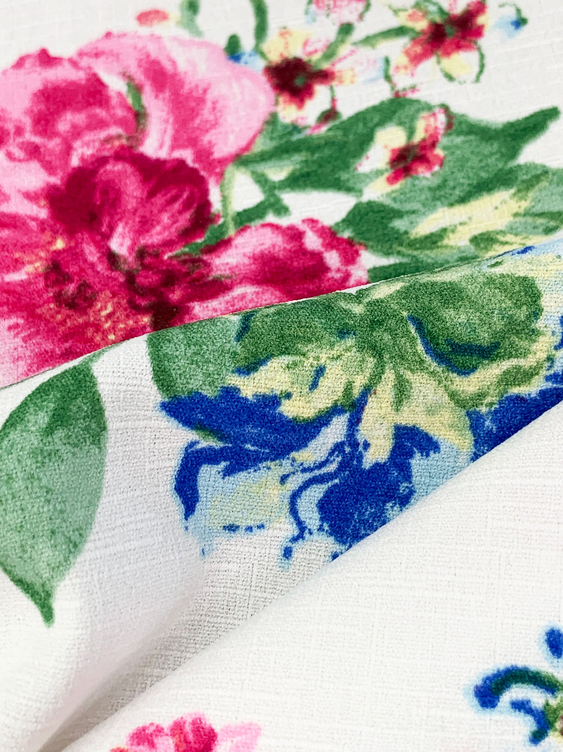 White/Cobalt/Cerise/Multi Polyester/Lycra Floral Print Linen-Look Blouse Weight Woven 57W