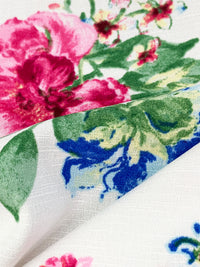 White/Cobalt/Cerise/Multi Polyester/Lycra Floral Print Linen-Look Blouse Weight Woven 57W