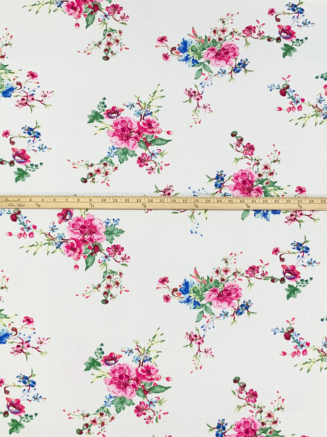 White/Cobalt/Cerise/Multi Polyester/Lycra Floral Print Linen-Look Blouse Weight Woven 57W