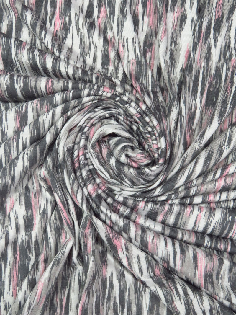 Pewter Cast/Iron Ore/Light Rose/White Rayon/Lycra Abstract Streak Print Jersey Knit - NY Designer - 62W