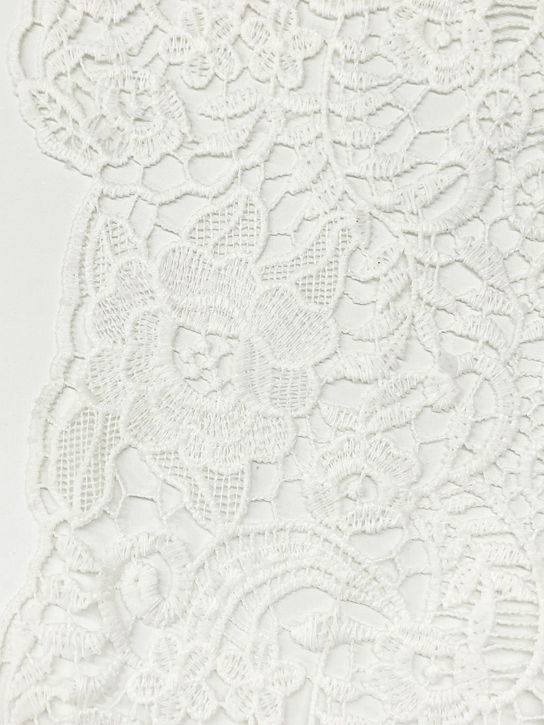 Off-White 100% Polyester Double Scalloped Border Ornate Floral Guipure Lace - Famous Dress Designer - 46W