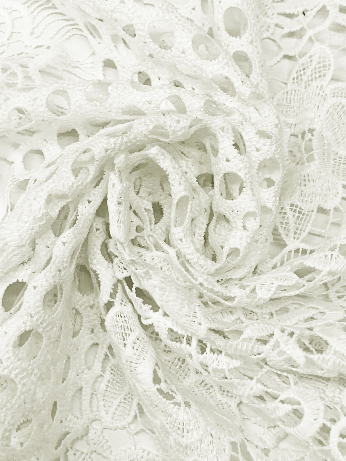 Off-White 100% Polyester Double Scalloped Border Ornate Floral Guipure Lace - Famous Dress Designer - 46W