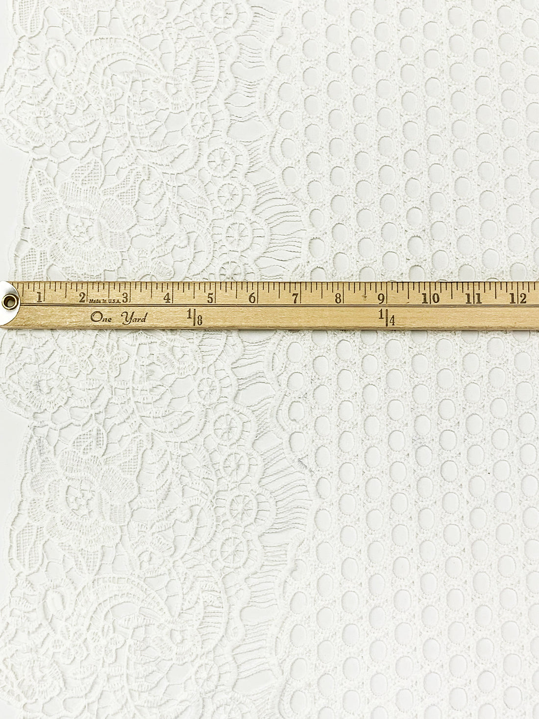 Off-White 100% Polyester Double Scalloped Border Ornate Floral Guipure Lace - Famous Dress Designer - 46W