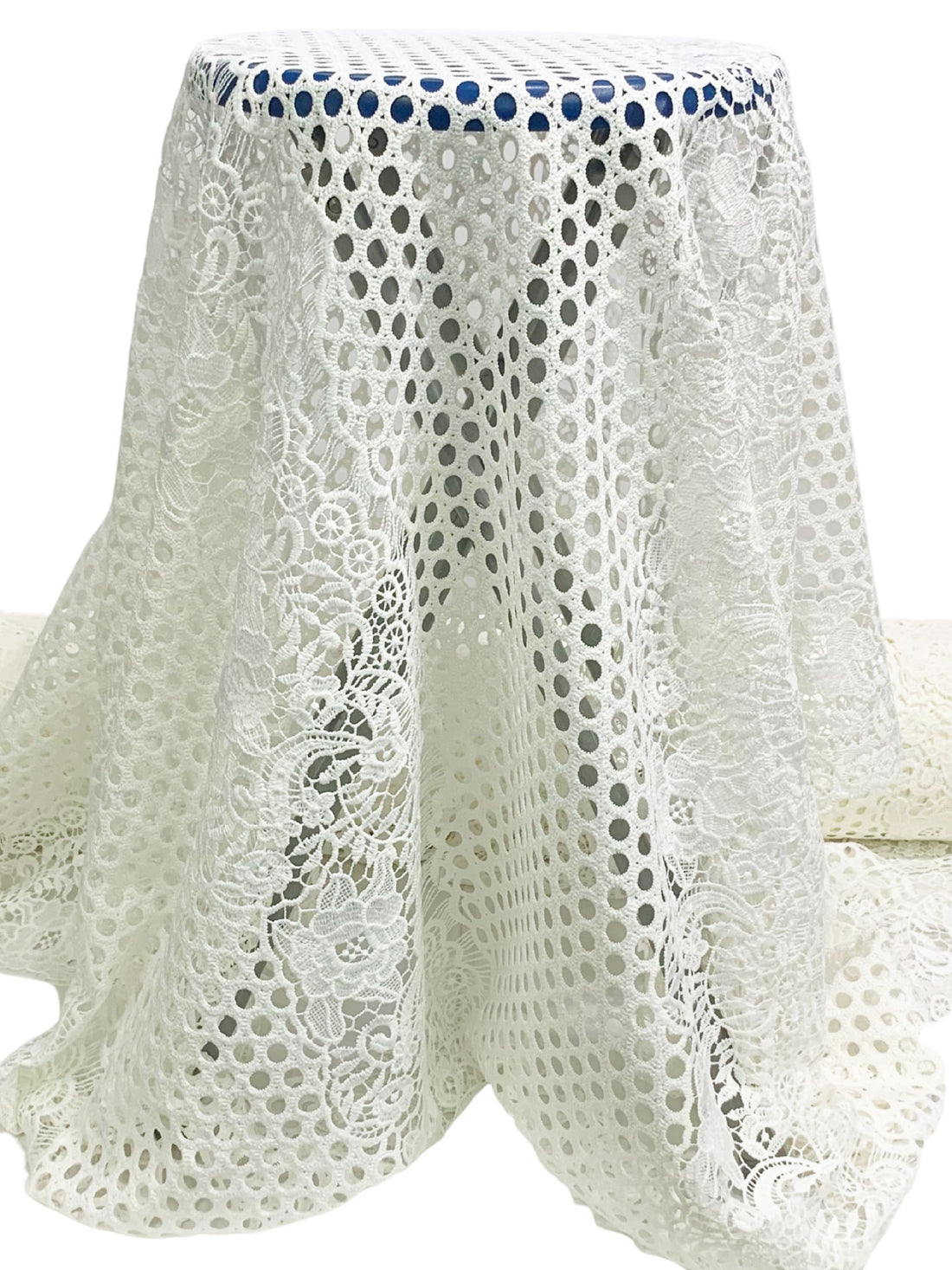 Off-White 100% Polyester Double Scalloped Border Ornate Floral Guipure Lace - Famous Dress Designer - 46W