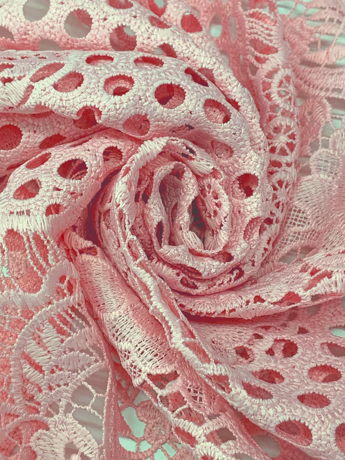 Champagne Pink 100% Polyester Double Scalloped Border Ornate Floral Guipure Lace - Famous Dress Designer - 46W