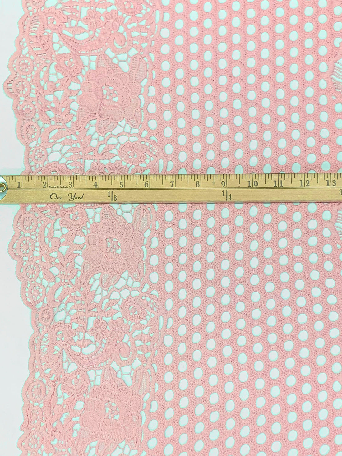 Champagne Pink 100% Polyester Double Scalloped Border Ornate Floral Guipure Lace - Famous Dress Designer - 46W