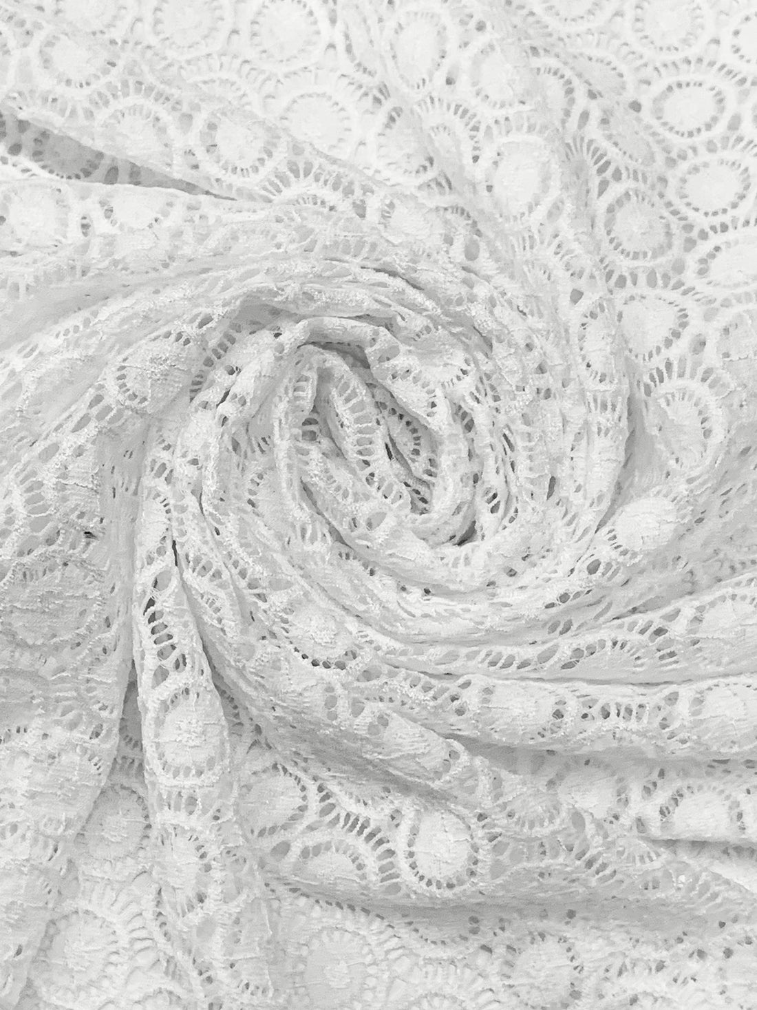 White Nylon/Lycra Medallion Weave Stretch Lace - Famous Dress Designer - 55W