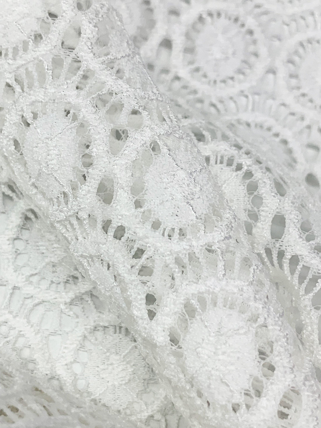 White Nylon/Lycra Medallion Weave Stretch Lace - Famous Dress Designer - 55W